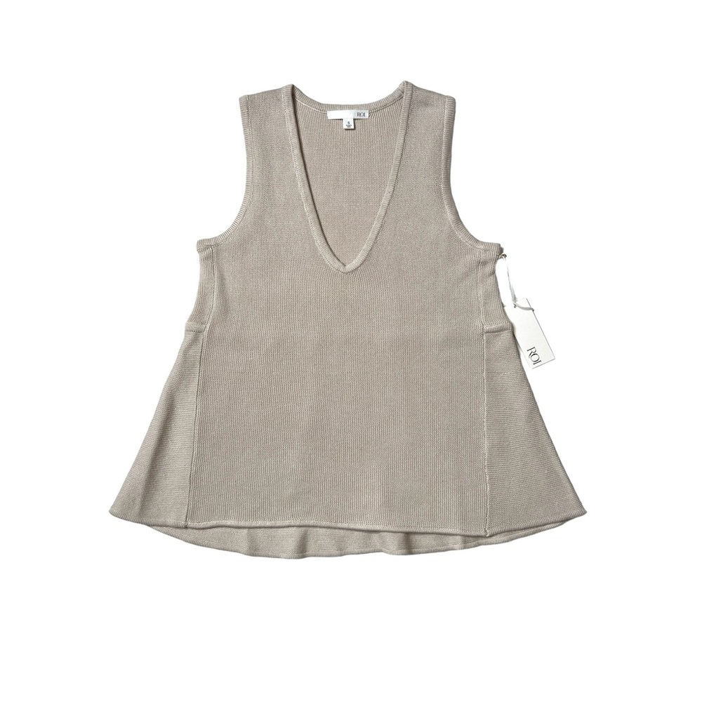 ROI Ecru V-Neck Knit Sweater Top Tank  Sz S Women